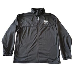 US Olympic Committee Track Jacket Mens XL Black USA Rings‎ Logo Fleece Zip Up